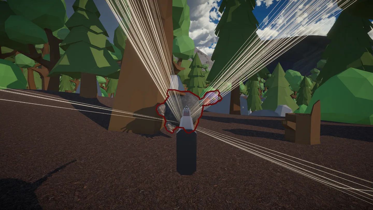 A turkey being launched through the forest by a shotgun blast